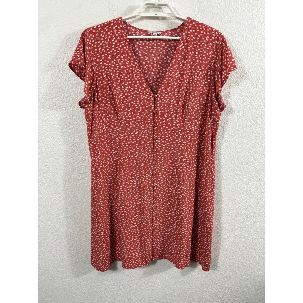 Rails Helena Carmine Daisies‎ Dress Womens XXL Coral Floral V Neck Button Front